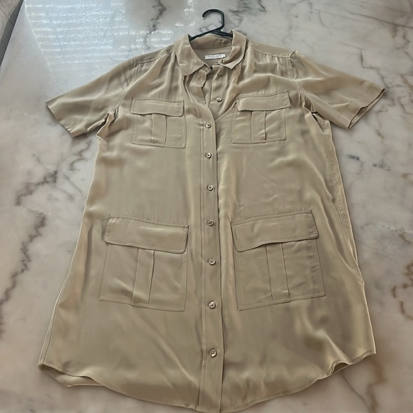 Equipment Remy Silk Button-Front Utility Shirt Dress Khaki Beige M - Picture 12 of 14